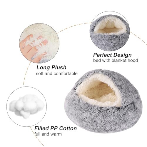 Cozy Cat Cave Bed for Small Dogs & Cats, Washable, Anti-Slip, 20" Grey - Image 3