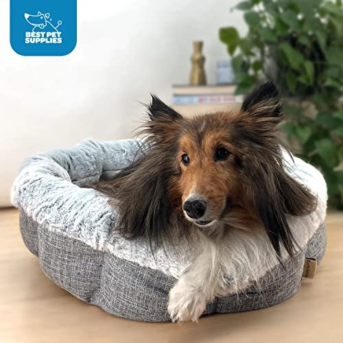 Plush Round Dog Bed with Reversible Pillow, Washable, Light Gray - Image 4