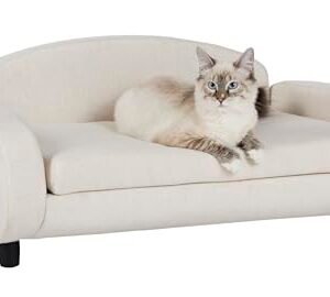 Paws & Purrs Modern Pet Sofa 31.5" Wide Low Back Lounging Bed with Removable Mattress Cover in Espresso/Oatmeal