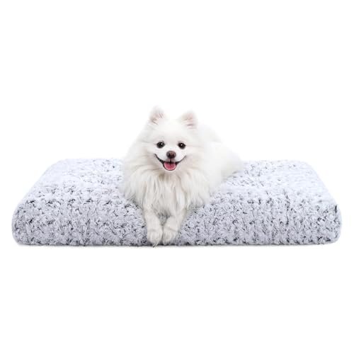 KSIIA Washable Dog Bed Deluxe Plush Dog Crate Beds Comfy Kennel Pad Anti-Slip Pet Sleeping Mat for Large, Jumbo, Medium, Small Dogs Breeds, 23" x 18", Gray