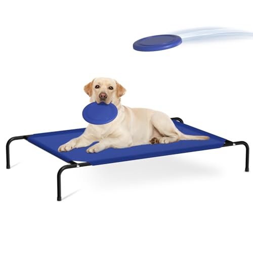 TalingMA Elevated Dog Bed,Extra Large Raised Dog Bed with Dog Flying Discs,Cooling Waterproof Dog Cot,Portable Indoor & Outdoor Dog Beds for Large Dogs with Washable Breathable Mesh,Blue 50in
