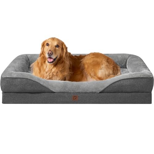 EHEYCIGA Memory Foam XL Dog Bed for XLarge Sized Dog, Extra Large Orthopedic Dog Sofa Bed with Sides and Waterproof Liner, Washable Bolster Pet Bed Couch with Removable Cover, 42x30x7.5 Inch, Grey