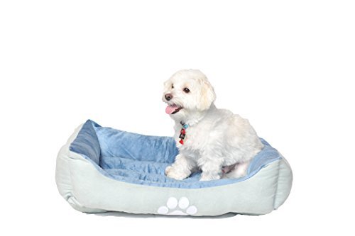 Cozy Reversible Dog Bed M Blue Paw Print Comfort Pet Cushion HappyCare - Image 3
