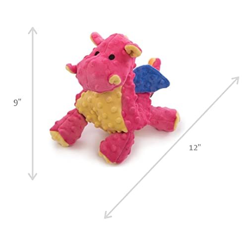 Durable Plush Dragon Dog Toy with Squeaker, Coral Large by goDog - Image 9