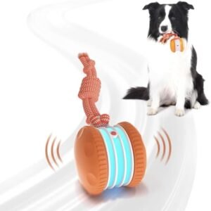 QGI Interactive Dog Ball, Random Path Electric Automatic Moving and Rolling Dogs Toy with Rope for Small Medium Large Dogs, Motion-Activated Dog Stimulation Toy for Boredom Relief (Orange)