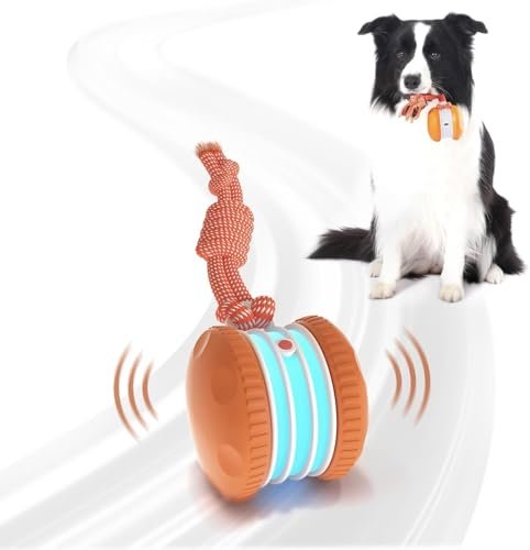 QGI Interactive Dog Ball, Random Path Electric Automatic Moving and Rolling Dogs Toy with Rope for Small Medium Large Dogs, Motion-Activated Dog Stimulation Toy for Boredom Relief (Orange)