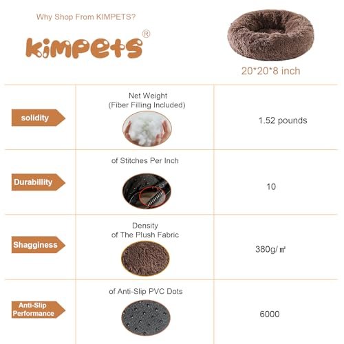 Kimpets Calming Donut Dog Bed 20" Khaki - Fluffy Washable Anti-Slip - Image 3
