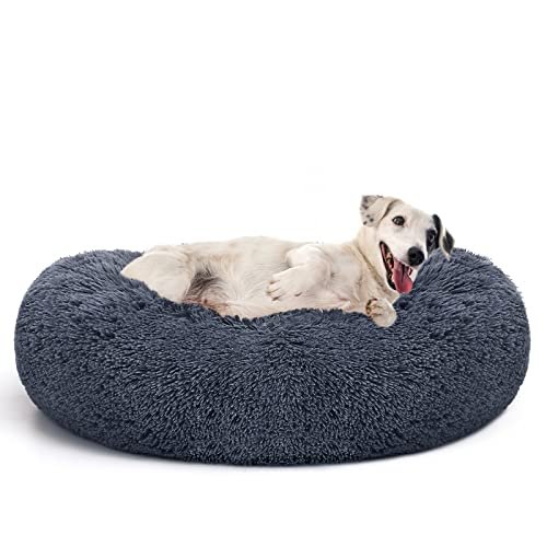 MIXJOY Orthopedic Dog Bed Comfortable Donut Cuddler Round Pet Beds Ultra Soft Washable Dog and Cat Cushion Bed (20''/23''/30'') (30'', Grey-Blue)