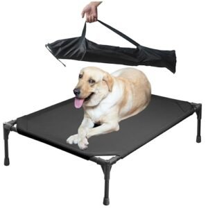 Soft Mesh Elevated Pet Bed for Large Medium Dogs Outdoor Resting Cot with Water-Resistant, Air-Permeable, Cooling and Anti-Skid Portable Dog Bed, Up to 80 lbs,33.3" L x 25.2" W x 6.9" H, Black