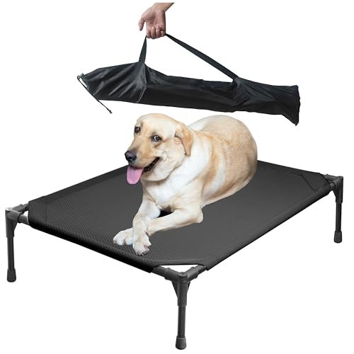 Soft Mesh Elevated Pet Bed for Large Medium Dogs Outdoor Resting Cot with Water-Resistant, Air-Permeable, Cooling and Anti-Skid Portable Dog Bed, Up to 80 lbs,33.3" L x 25.2" W x 6.9" H, Black