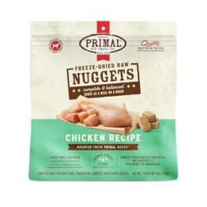 Primal Freeze Dried Dog Food Nuggets, Chicken; Complete Balanced Meal, Topper or Treat; Premium, Healthy, Grain Free, High Protein Raw Dog Food, 14 oz