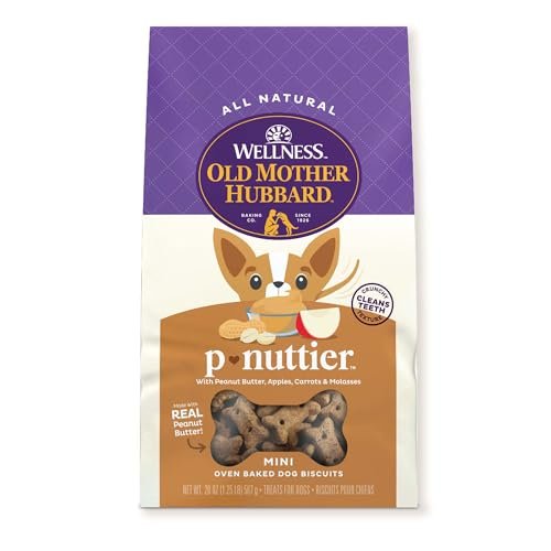 Old Mother Hubbard Wellness P-Nuttier Dog Biscuits, Natural, Training Treats, Peanut Butter Flavor, Mini Size, (20 Ounce Bag)