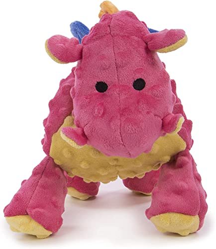 Durable Plush Dragon Dog Toy with Squeaker, Coral Large by goDog - Image 2