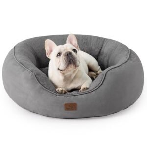 Bedsure Dog Bed for Medium Dogs - Round Washable Medium Pet Bed, Anti-Slip Donut Fluffy Plush Indoor Fur Cat Bed, 30 inches, Grey