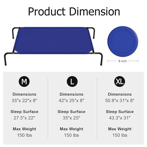Large Cooling Dog Bed: Elevated Waterproof Outdoor Cot for Big Dogs, Breathable Mesh Blue - Image 2