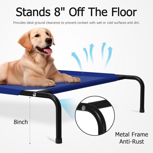 Large Cooling Dog Bed: Elevated Waterproof Outdoor Cot for Big Dogs, Breathable Mesh Blue - Image 6