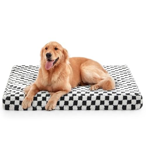 JOEJOY Dog Bed for Large Dogs, XLarge Orthopedic Dog Bed with Removable Washable Cover, Cute Modern Plush & Memory Egg Crate Foam Dog Bed, 42 x 28 inch, Grey