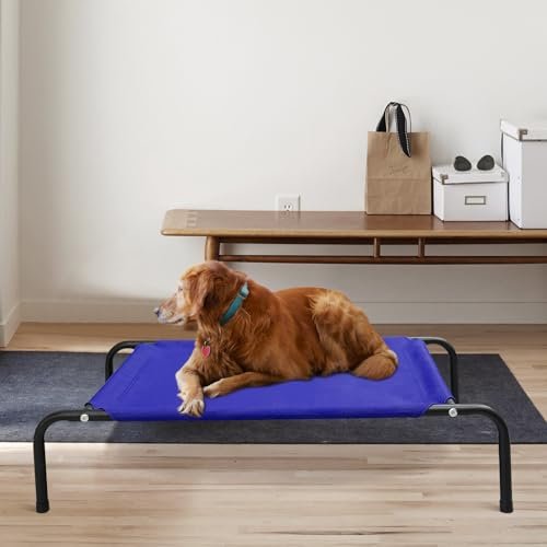 Large Cooling Dog Bed: Elevated Waterproof Outdoor Cot for Big Dogs, Breathable Mesh Blue - Image 7