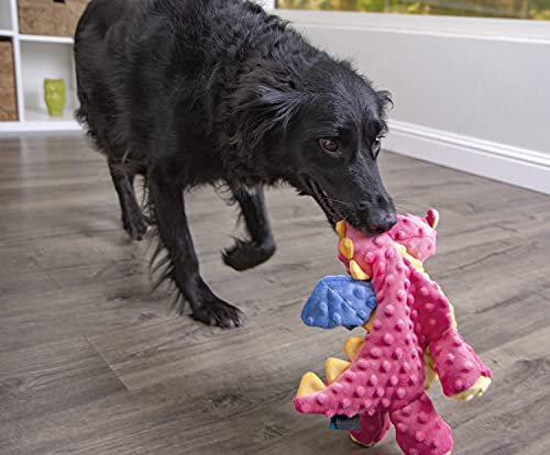 Durable Plush Dragon Dog Toy with Squeaker, Coral Large by goDog - Image 5