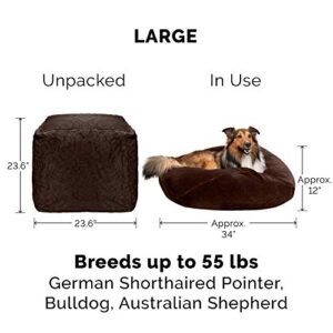 Furhaven Soft & Cozy Dog Bed for Large/Medium Dogs, Refillable w/ Removable Washable Cover & Liner, For Dogs Up to 55 lbs - Plush Faux Fur Bean Bag Style Ball Bed - Espresso, Large