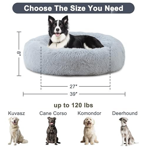 Calming Large Dog Bed 39" Donut Plush Anti-Anxiety Washable Pet Cushion - Image 2
