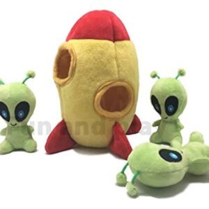MODERN WAVE - Interactive Squeaky Plush Hide and Seek Squirrel Type Puzzle Toy for Dogs, Small Size (Spaceship and Aliens)