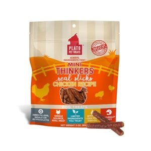 PLATO Mini Thinkers Sticks - Natural Dog Treats - Real Meat - Air Dried - Made in the USA, Chicken Flavor, 3 ounces