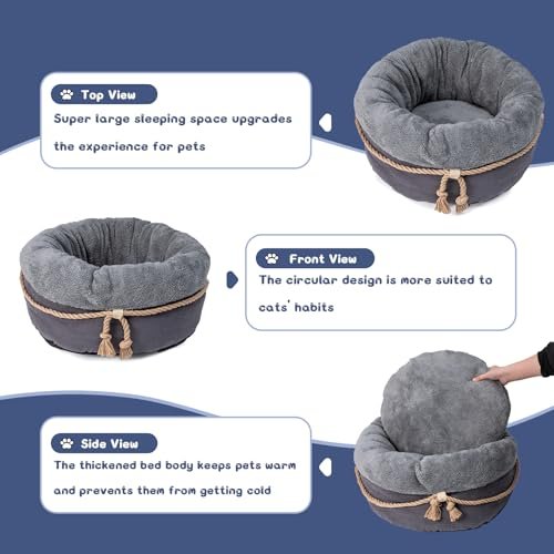 Calming Donut Cat & Small Dog Bed with Supportive Walls, 20x20x10 - Image 5
