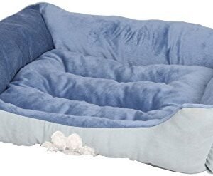 HappyCare Textiles Reversible Rectangle Pet Bed with Dog Paw Printing M size, Blue