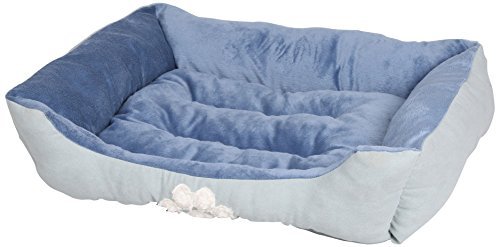 HappyCare Textiles Reversible Rectangle Pet Bed with Dog Paw Printing M size, Blue