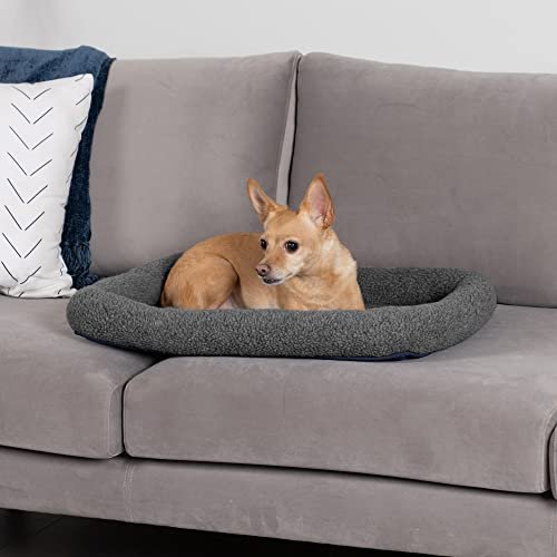 Cozy Washable Small Dog & Cat Crate Bed - Fleece Bolster Sherpa Cushion - Image 2