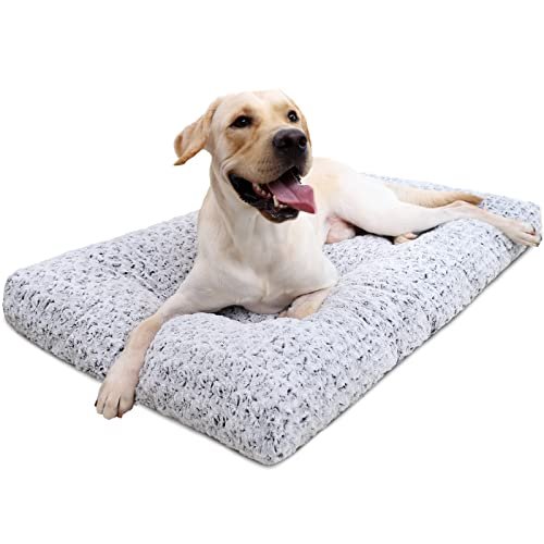 KSIIA Washable Dog Bed Deluxe Plush Dog Crate Beds Comfy Kennel Pad Anti-Slip Pet Sleeping Mat for Large, Jumbo, Medium, Small Dogs Breeds, 41" x 27", Gray