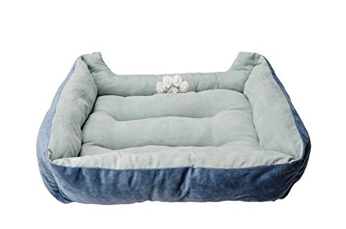 Cozy Reversible Dog Bed M Blue Paw Print Comfort Pet Cushion HappyCare - Image 2