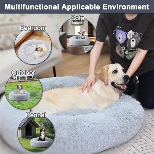 Calming Large Dog Bed 39" Donut Plush Anti-Anxiety Washable Pet Cushion - Image 6