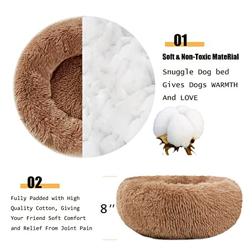 Kimpets Calming Donut Dog Bed 20" Khaki - Fluffy Washable Anti-Slip - Image 5