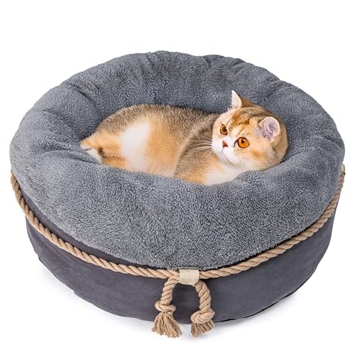pesen Cat Bed & Small Dog Bed with Supportive Walls, Thick Bottom, Calming Donut Shape, Soft Durable Fabric, 20x20x10 Cat Beds for Indoor Cats