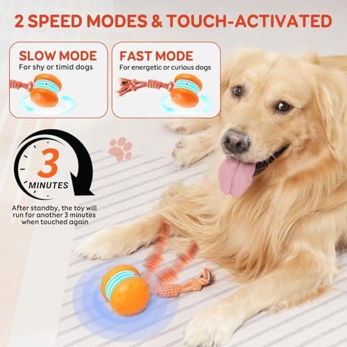 Interactive Moving Dog Ball Toy with Rope – Motion-Activated, Orange - Image 4