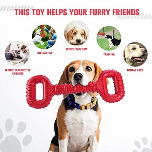 Feeko Tough Dog Toy for Large Breeds – Durable Rubber Tug Toy, 15" Red - Image 3