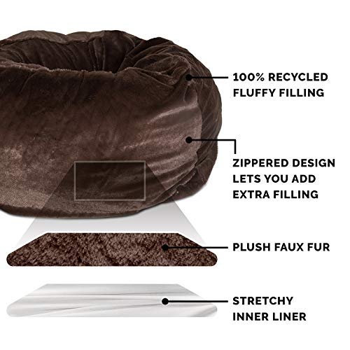 Plush Bean Bag Dog Bed for Large Dogs, Washable Cover, Espresso - Image 3