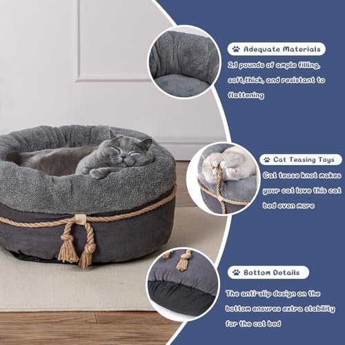 Calming Donut Cat & Small Dog Bed with Supportive Walls, 20x20x10 - Image 4