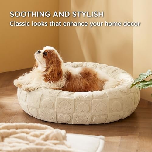 Cozy Donut Dog Bed Medium Dogs Washable Sherpa Pet Cushion Anti-Slip 30" - Image 4