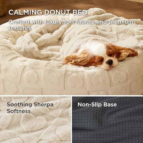 Cozy Donut Dog Bed Medium Dogs Washable Sherpa Pet Cushion Anti-Slip 30" - Image 3