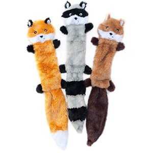 ZippyPaws Loopy - No Stuffing Dog Toys to Keep Them Busy, For Small, Medium, & Large Dogs, Squeaky Pet Toy for Boredom, Unstuffed Chew Toy, Soft Plush Variety Pack, Fox, Raccoon, and Squirrel - 18"
