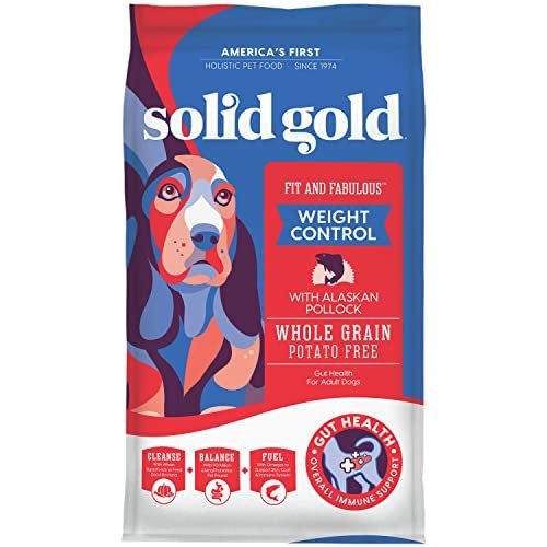 Solid Gold Fit and Fabulous Pollock - Dry Dog Food for Weight Control - Digestive Probiotics for Dogs - Gluten Free - High Fiber & Low Fat - Omega, Superfood & Antioxidant Support - 4 LB