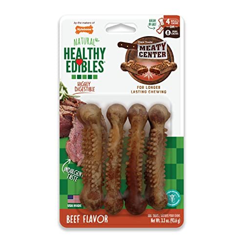 Nylabone Healthy Edibles Natural Dog Chews Long Lasting Chew Treats for Dogs, Roast Beef Flavor, X-Small/Petite (4 Count)