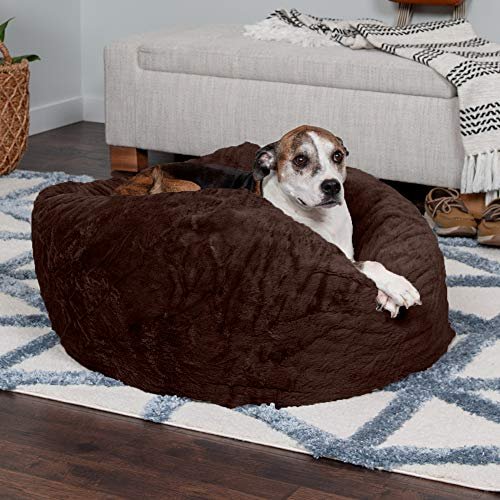 Plush Bean Bag Dog Bed for Large Dogs, Washable Cover, Espresso - Image 2