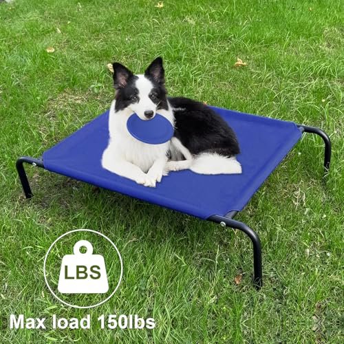 Large Cooling Dog Bed: Elevated Waterproof Outdoor Cot for Big Dogs, Breathable Mesh Blue - Image 3