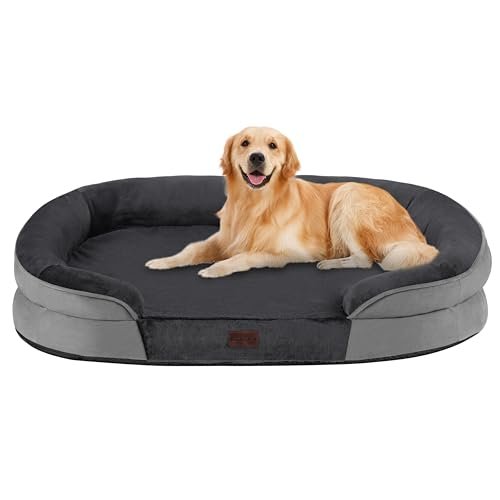 Dwanton Orthopedic Dog Bed for Large Dogs, Waterproof Dog Sofa with Egg Foam Support, Washable Pet Bed with Four Sided Bolster Cushion, with Removable Cover & Non-Slip Bottom, 42 Inches, Dark Gray