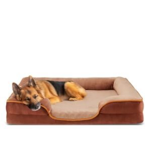 DUMOS Orthopedic Dog Bed for Large Size Dogs, Supportive Memory Foam Dog Sofa with Washable Removable Cover Non-Slip Base Waterproof Pet Couch Bed, Brown, 35" L x 25" W x 6.5" Th