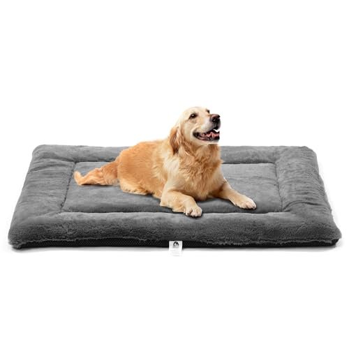 MeoicMegic Dog Beds Crate Pad for Large Dogs, Cat Bed Washable Dog Crate Pad Dog Bed Mat Washable Dog Beds Anti-Slip & Anti-Scratch Pet Sleeping Mat(Gray, L)
